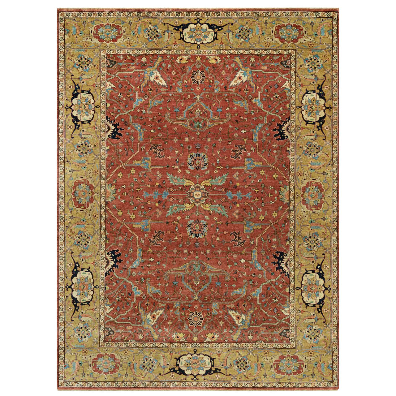 Red 8'10" x 12'0" Heriz Hand knotted Wool Rug - Sku: O090658