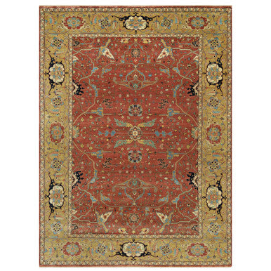 Heriz Wool Hand Knotted Rug Red Gold 8.10X12.0 -O090658
