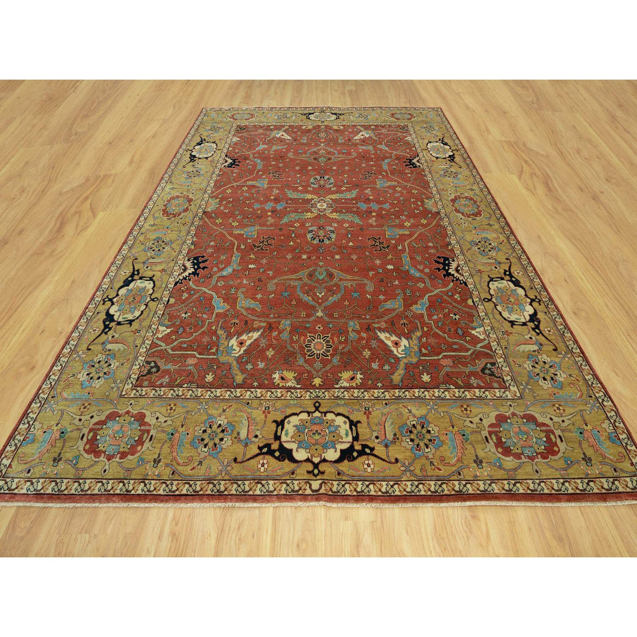 Red 8'10" x 12'0" Heriz Hand knotted Wool Rug - Sku: O090658
