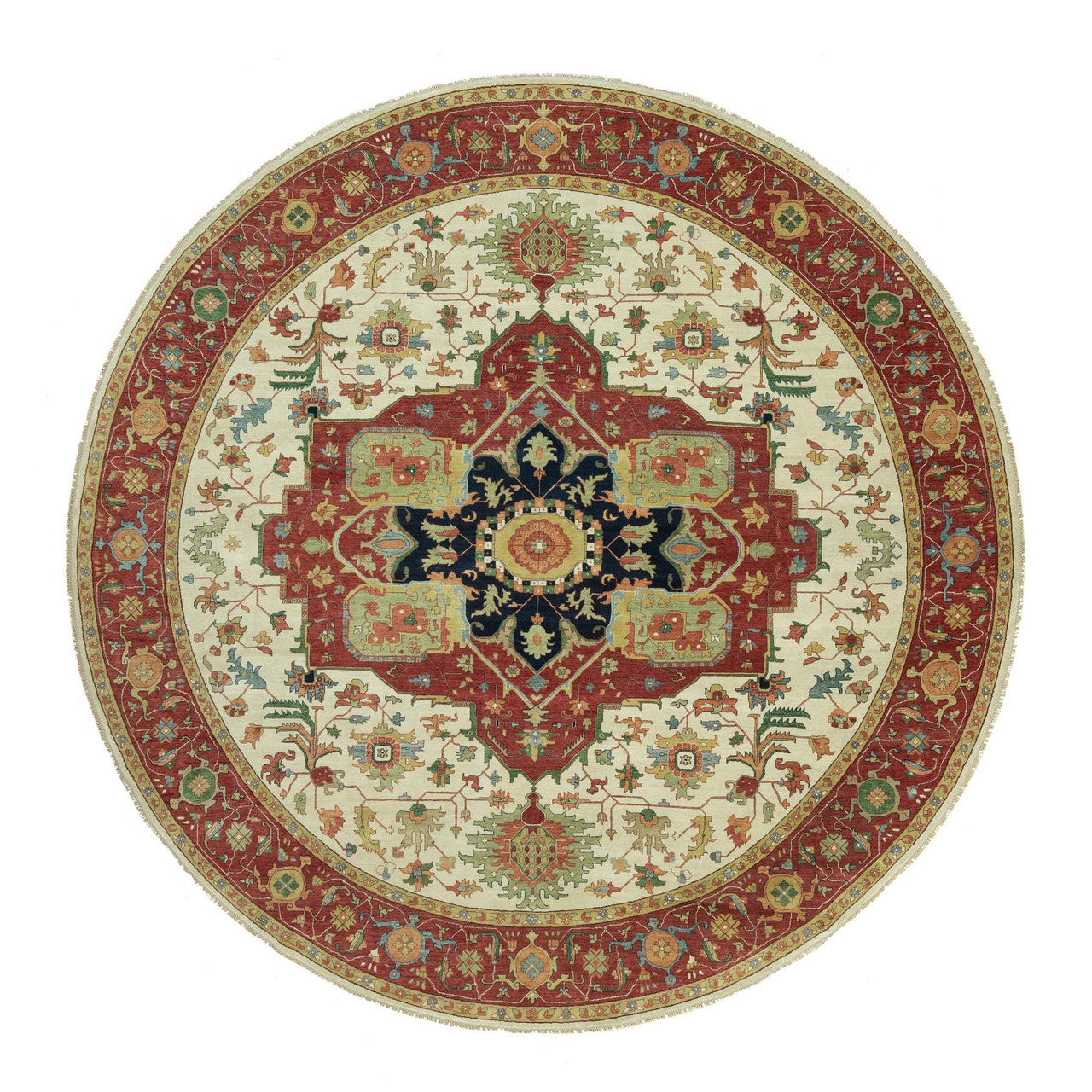 Heriz Wool Hand Knotted Rug Ivory Red 14.0X14.0 -O090661