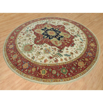 Heriz Wool Hand Knotted Rug Ivory Red 14.0X14.0 -O090661
