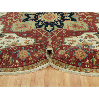 Heriz Wool Hand Knotted Rug Ivory Red 14.0X14.0 -O090661