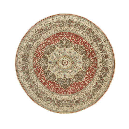 Fine Oriental Wool Hand Knotted Rug Red Brown 11.8X11.8 -O090662