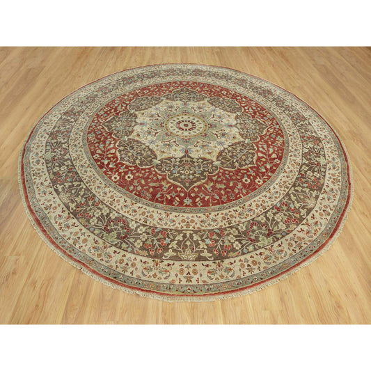 Fine Oriental Wool Hand Knotted Rug Red Brown 11.8X11.8 -O090662