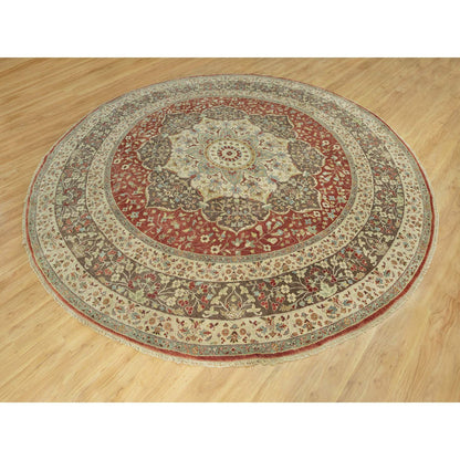 Fine Oriental Wool Hand Knotted Rug Red Brown 11.8X11.8 -O090662
