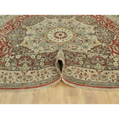 Fine Oriental Wool Hand Knotted Rug Red Brown 11.8X11.8 -O090662