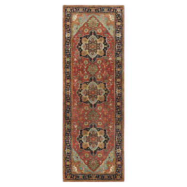 Heriz Wool Hand Knotted Rug Red Blue 4.1X12.0 -O090663