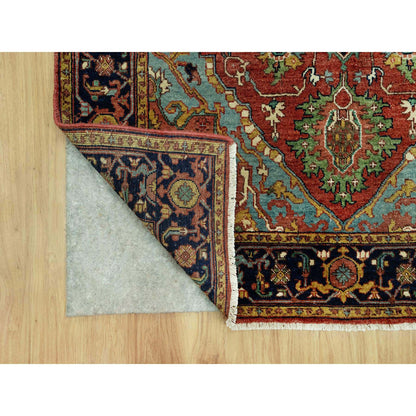 Heriz Wool Hand Knotted Rug Red Blue 4.1X12.0 -O090663