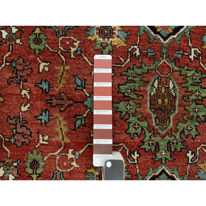Heriz Wool Hand Knotted Rug Red Blue 4.1X12.0 -O090663