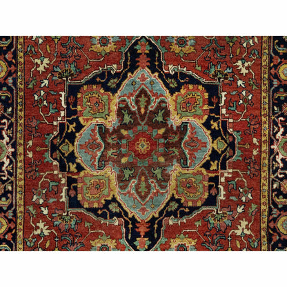 Heriz Wool Hand Knotted Rug Red Blue 4.1X12.0 -O090663