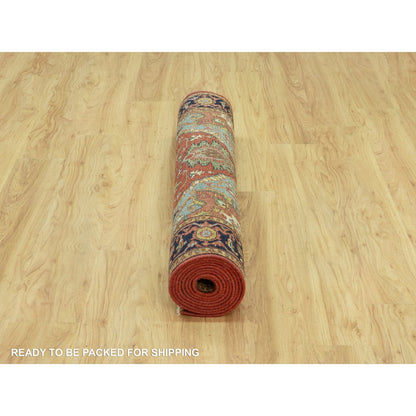 Heriz Wool Hand Knotted Rug Red Blue 4.1X12.0 -O090663
