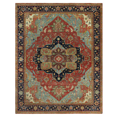 Heriz Wool Hand Knotted Rug Red Blue 12.0X15.1 -O090665