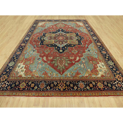 Heriz Wool Hand Knotted Rug Red Blue 12.0X15.1 -O090665