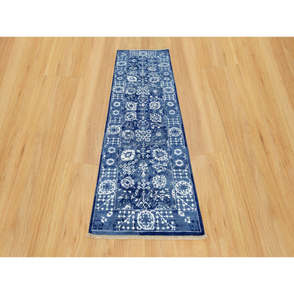 Transitional Wool & Silk Hand Knotted Rug Blue No Border 2.6X8.0 -O090666