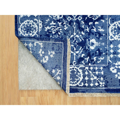 Transitional Wool & Silk Hand Knotted Rug Blue No Border 2.6X8.0 -O090666