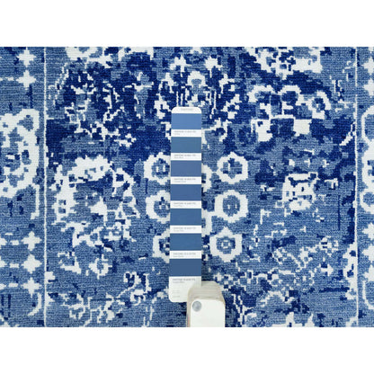 Transitional Wool & Silk Hand Knotted Rug Blue No Border 2.6X8.0 -O090666