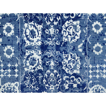 Transitional Wool & Silk Hand Knotted Rug Blue No Border 2.6X8.0 -O090666