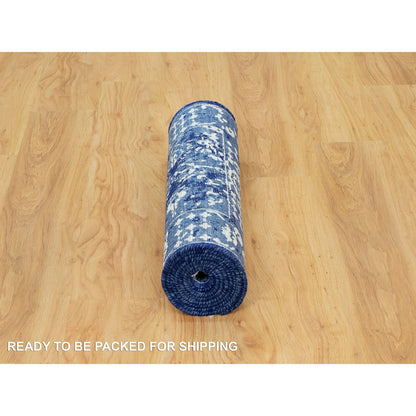 Transitional Wool & Silk Hand Knotted Rug Blue No Border 2.6X8.0 -O090666