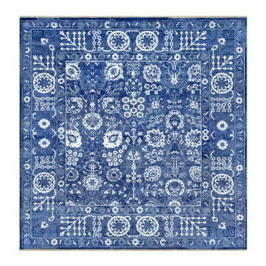 Transitional Wool & Silk Hand Knotted Rug Blue No Border 10.0X10.0 -O090669