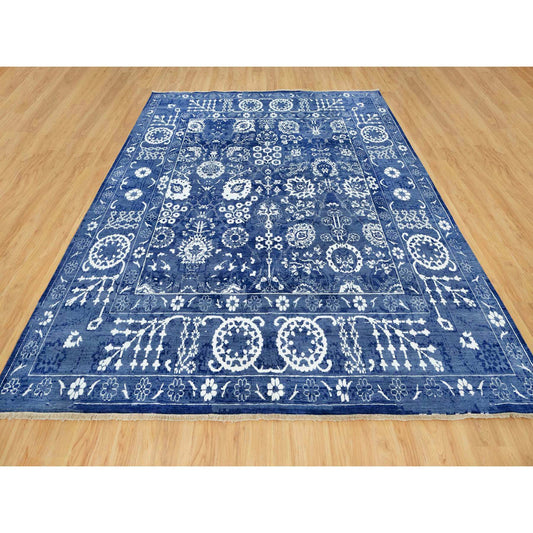 Transitional Wool & Silk Hand Knotted Rug Blue No Border 10.0X10.0 -O090669