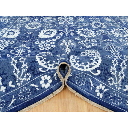 Transitional Wool & Silk Hand Knotted Rug Blue No Border 10.0X10.0 -O090669
