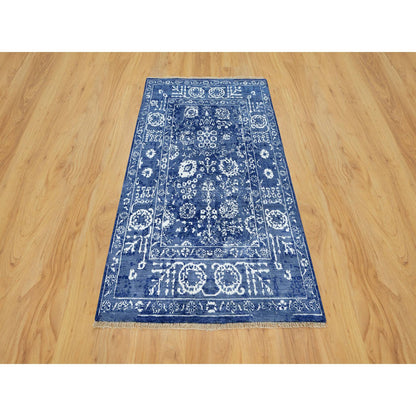 Transitional Wool & Silk Hand Knotted Rug Blue No Border 3.2X5.0 -O090671