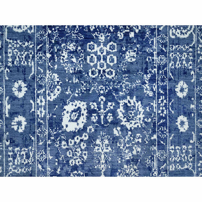 Transitional Wool & Silk Hand Knotted Rug Blue No Border 3.2X5.0 -O090671
