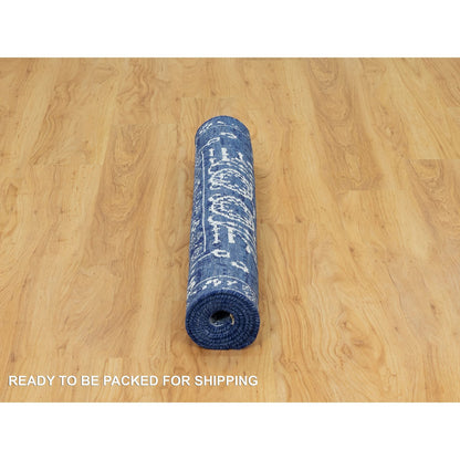 Transitional Wool & Silk Hand Knotted Rug Blue No Border 3.2X5.0 -O090671