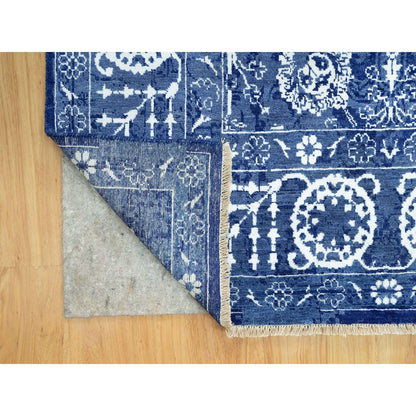 Transitional Wool & Silk Hand Knotted Rug Blue No Border 5.1X6.10 -O090673
