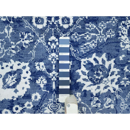 Transitional Wool & Silk Hand Knotted Rug Blue No Border 5.1X6.10 -O090673