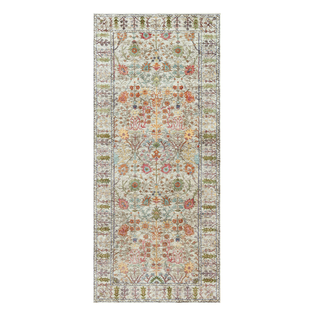 Beige 4'2" x 9'11" Transitional Hand knotted Wool/Silk Rug - Sku: O090675
