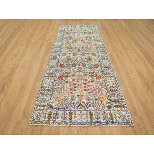 Transitional Wool & Silk Hand Knotted Rug Beige Beige 4.2X9.11 -O090675