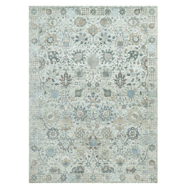 Transitional Wool & Silk Hand Knotted Rug Ivory No Border 9.0X12.4 -O090676