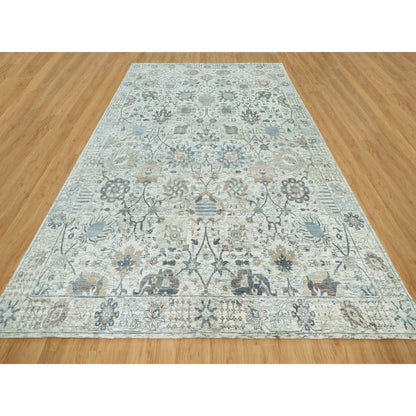 Transitional Wool & Silk Hand Knotted Rug Ivory No Border 9.0X12.4 -O090676