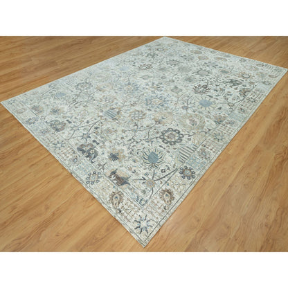 Transitional Wool & Silk Hand Knotted Rug Ivory No Border 9.0X12.4 -O090676