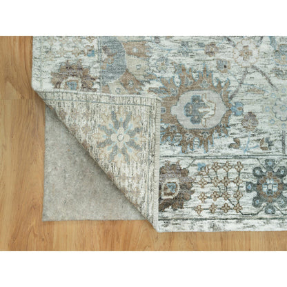 Transitional Wool & Silk Hand Knotted Rug Ivory No Border 9.0X12.4 -O090676