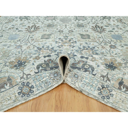 Transitional Wool & Silk Hand Knotted Rug Ivory No Border 9.0X12.4 -O090676