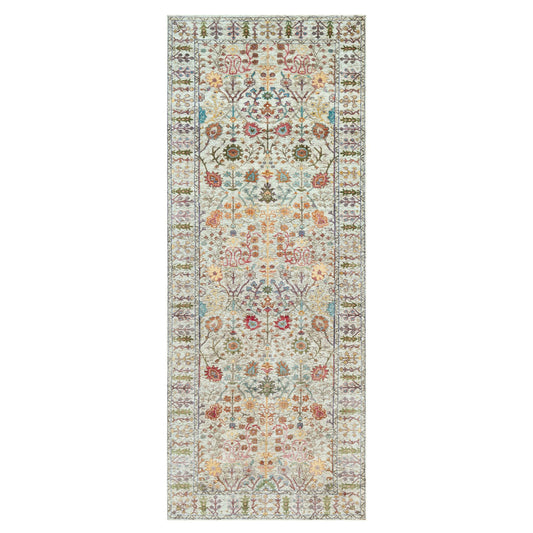 Transitional Wool & Silk Hand Knotted Rug Beige Beige 4.1X11.11 -O090678
