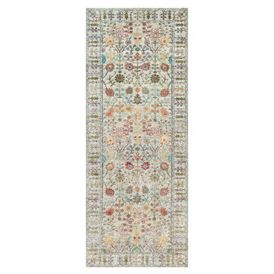Transitional Wool & Silk Hand Knotted Rug Beige Beige 4.1X11.11 -O090678