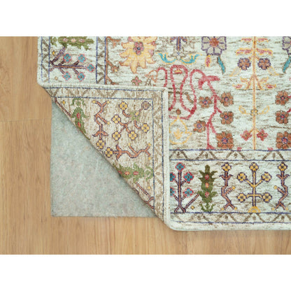 Transitional Wool & Silk Hand Knotted Rug Beige Beige 4.1X11.11 -O090678