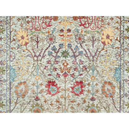 Transitional Wool & Silk Hand Knotted Rug Beige Beige 4.1X11.11 -O090678