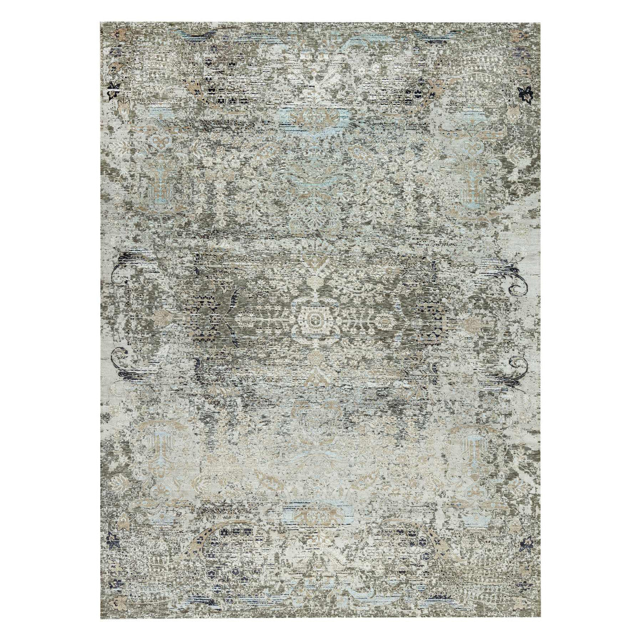 Gray 9'0" x 12'0" Transitional Hand knotted Wool/Silk Rug - Sku: O090679