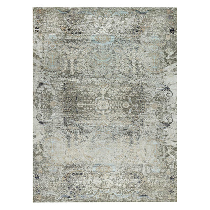 Transitional Wool & Silk Hand Knotted Rug Grey No Border 9.0X12.0 -O090679