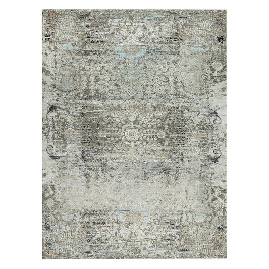 Transitional Wool & Silk Hand Knotted Rug Grey No Border 9.0X12.0 -O090679