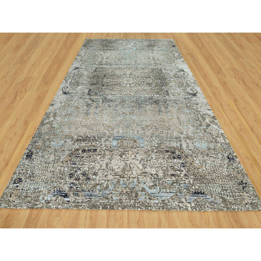 Transitional Wool & Silk Hand Knotted Rug Grey No Border 9.0X12.0 -O090679