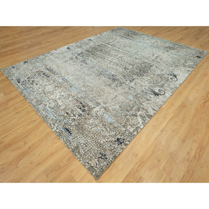 Transitional Wool & Silk Hand Knotted Rug Grey No Border 9.0X12.0 -O090679