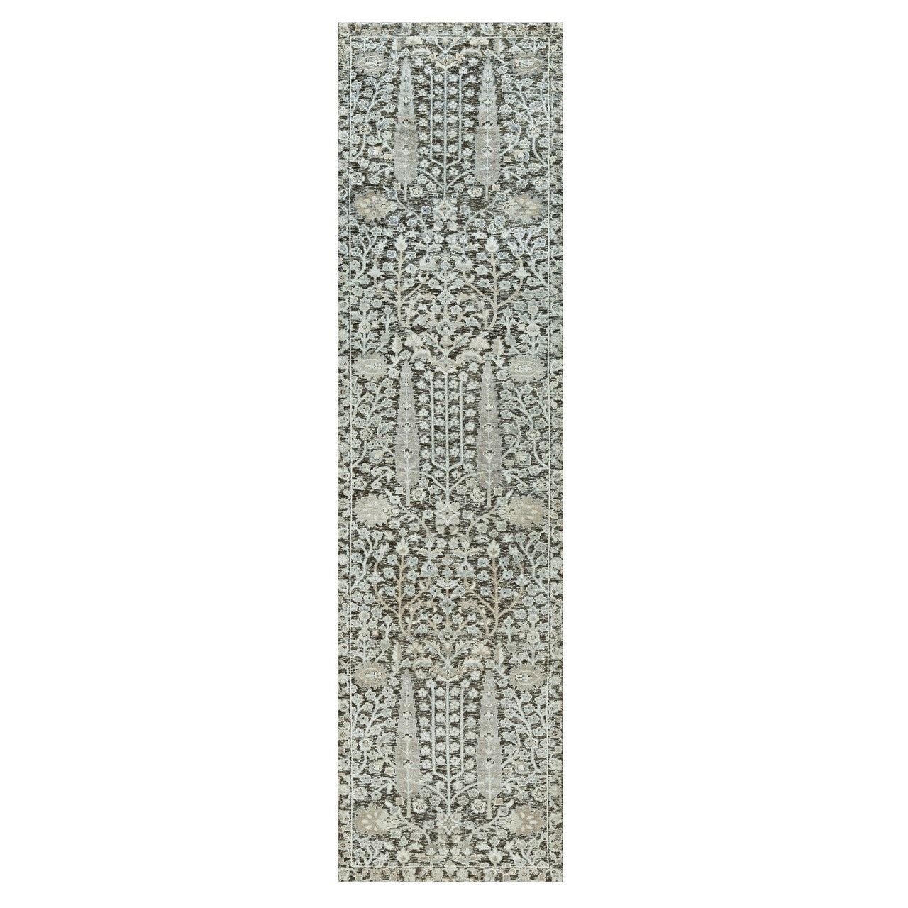 Gray 2'6" x 10'0" Transitional Hand knotted Wool/Silk Rug - Sku: O090680