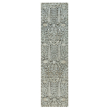 Transitional Wool & Silk Hand Knotted Rug Grey No Border 2.6X10.0 -O090680