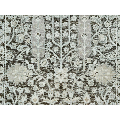 Transitional Wool & Silk Hand Knotted Rug Grey No Border 2.6X10.0 -O090680