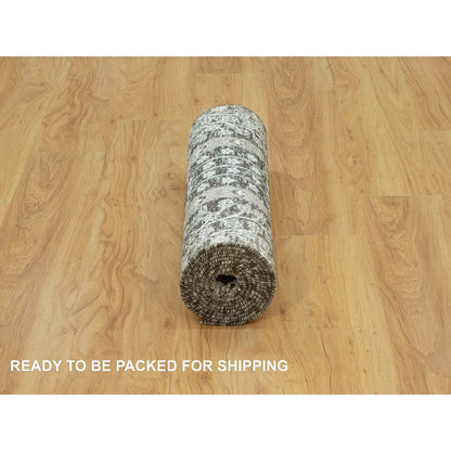 Transitional Wool & Silk Hand Knotted Rug Grey No Border 2.6X10.0 -O090680